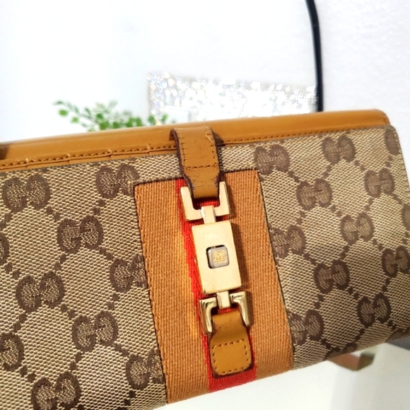 🇮🇹RARE Gucci Jackie Sherry Line GG Logo Canvas Continental Wallet on a Chain🤎 - Picture 11 of 15